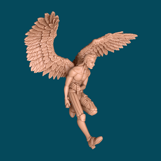 Painted Nightshade winged bard miniature from Tattles Told 3D for D&D, featuring detailed wings, expressive pose, and fantasy style.