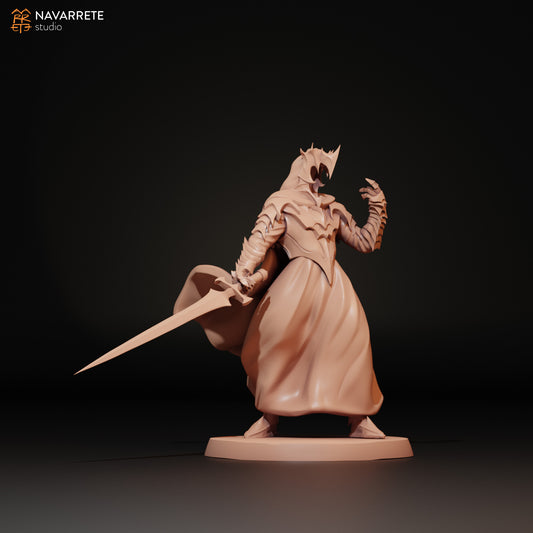 Detailed image of The Dark Lieutenant tabletop gaming miniature by Tattles Told 3D, shown standing on a gaming table.