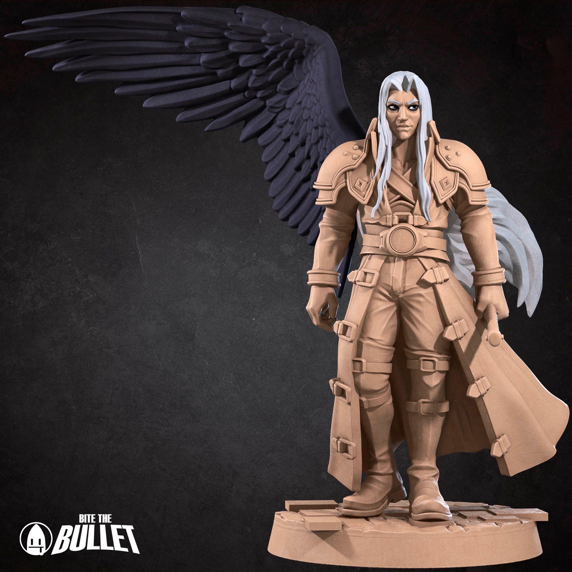 D&D TTRPG miniature of a winged angel figure by Tattles Told 3D, detailed sculpture with intricate armor and wings.