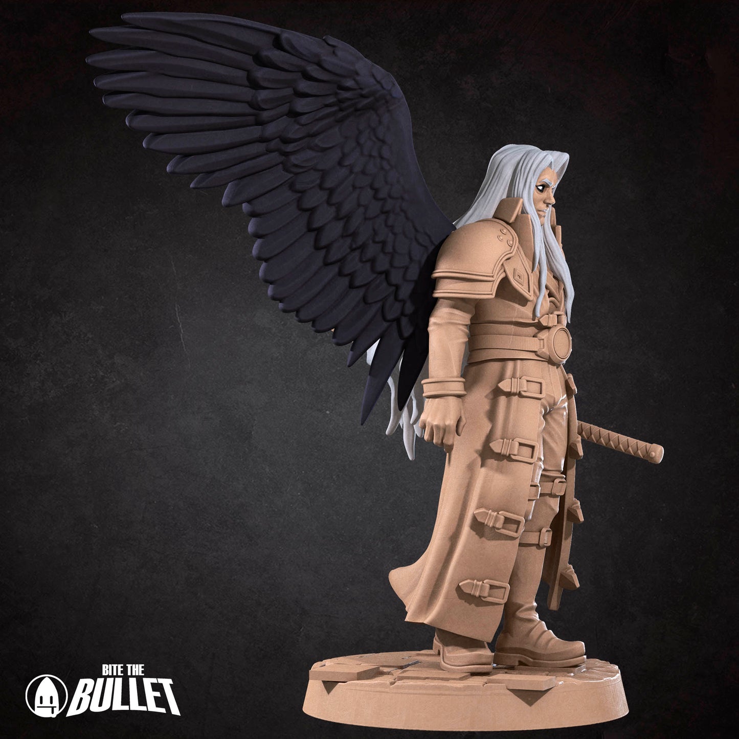 Detailed D&D miniature of One Winged Angel by Tattles Told 3D, showcasing intricate wings and armor in a fantasy tabletop setting.