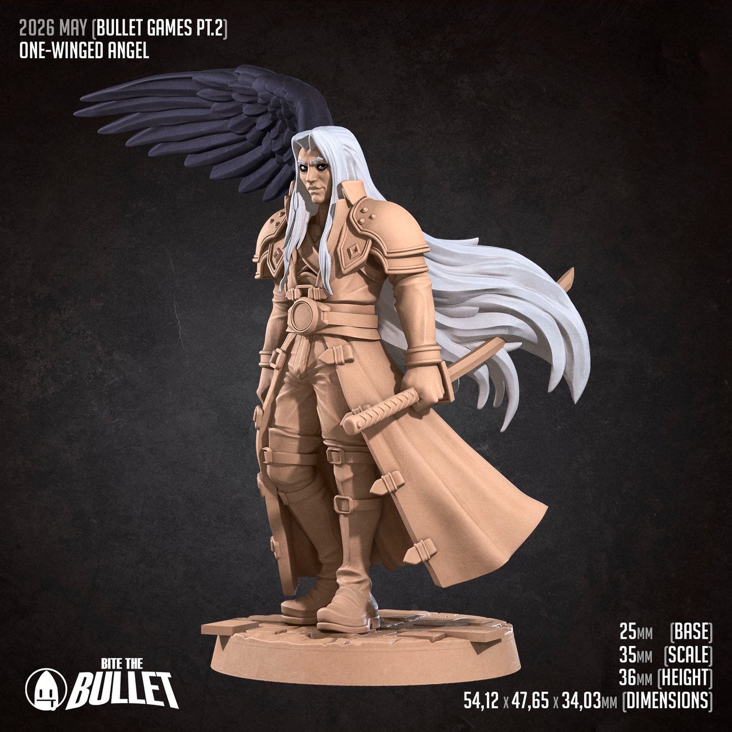 Detailed image of the One Winged Angel D&D TTRPG miniature by Tattles Told 3D, featuring a winged figure with intricate details.