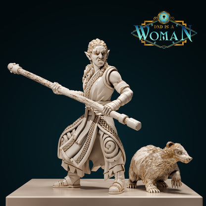 Orc Monk Xira and Badger Bo | D&D TTRPG Miniature | DnD Is A Woman | NO BASE