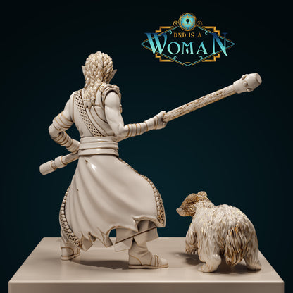 Orc Monk Xira and Badger Bo | D&D TTRPG Miniature | DnD Is A Woman | NO BASE