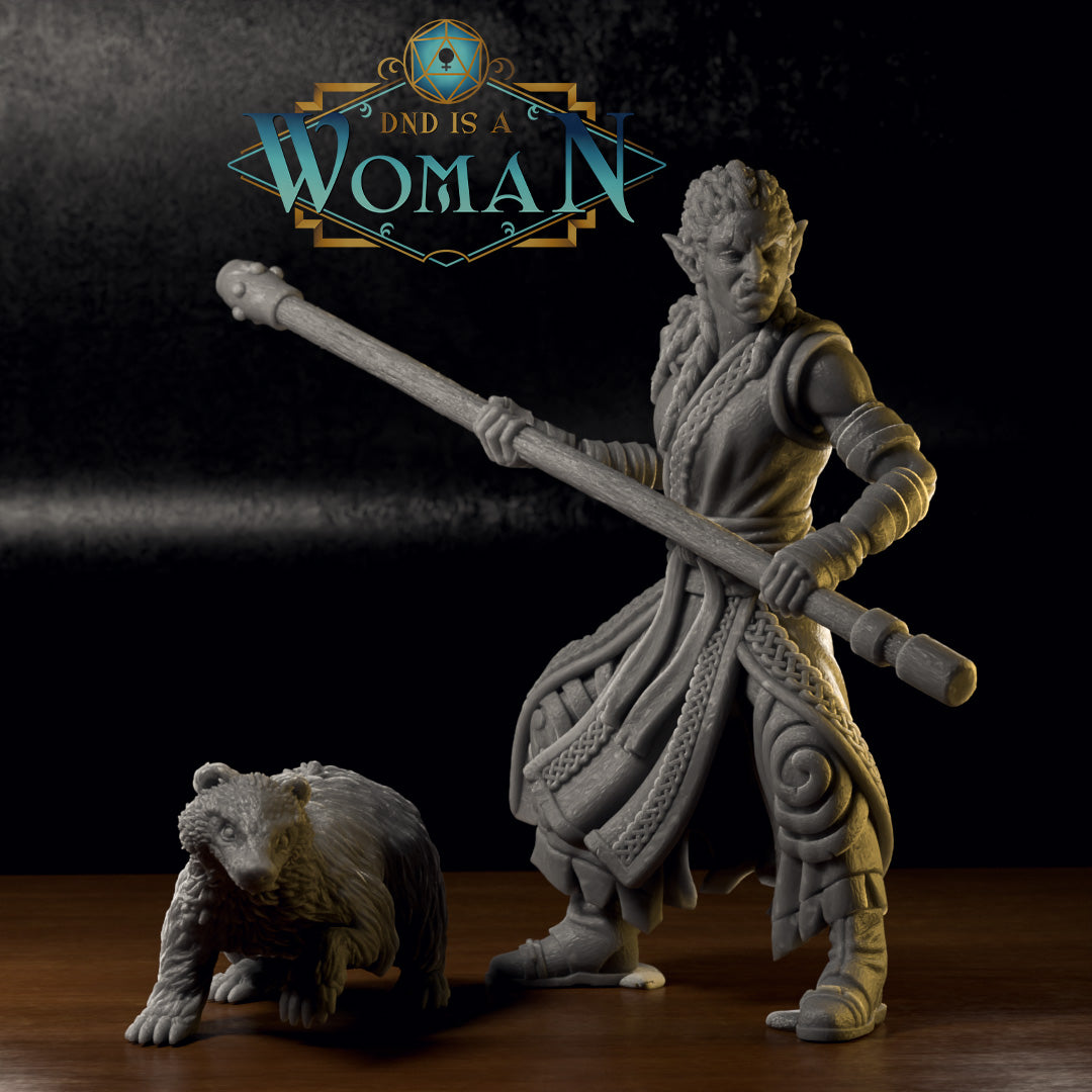 Orc Monk Xira and Badger Bo | D&D TTRPG Miniature | DnD Is A Woman | NO BASE