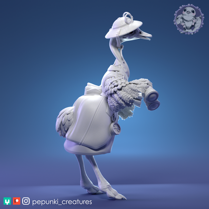 Científico Avestruz | Escala de mesa o exhibición | Miniatura para TTRPG D&D Humblewood | Criaturas Pepunki