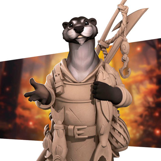 Bullet Town Forest Village, Otterfolk Fisherman | D&D Pathfinder TTRPG Miniature | Bite the Bullet