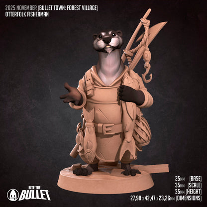 Bullet Town Forest Village, Otterfolk Fisherman | D&D Pathfinder TTRPG Miniature | Bite the Bullet