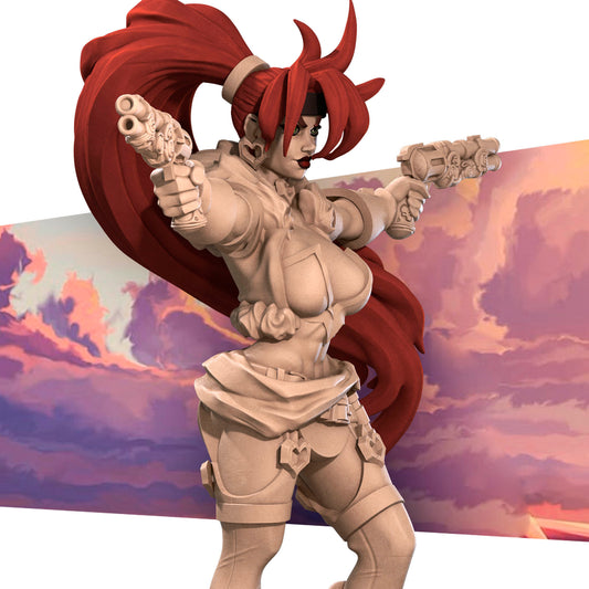 Detailed resin miniature of the Exxotic Outlaw Mercenary from Tattles Told 3D, tabletop gaming scale, featuring a fierce character with weapon.