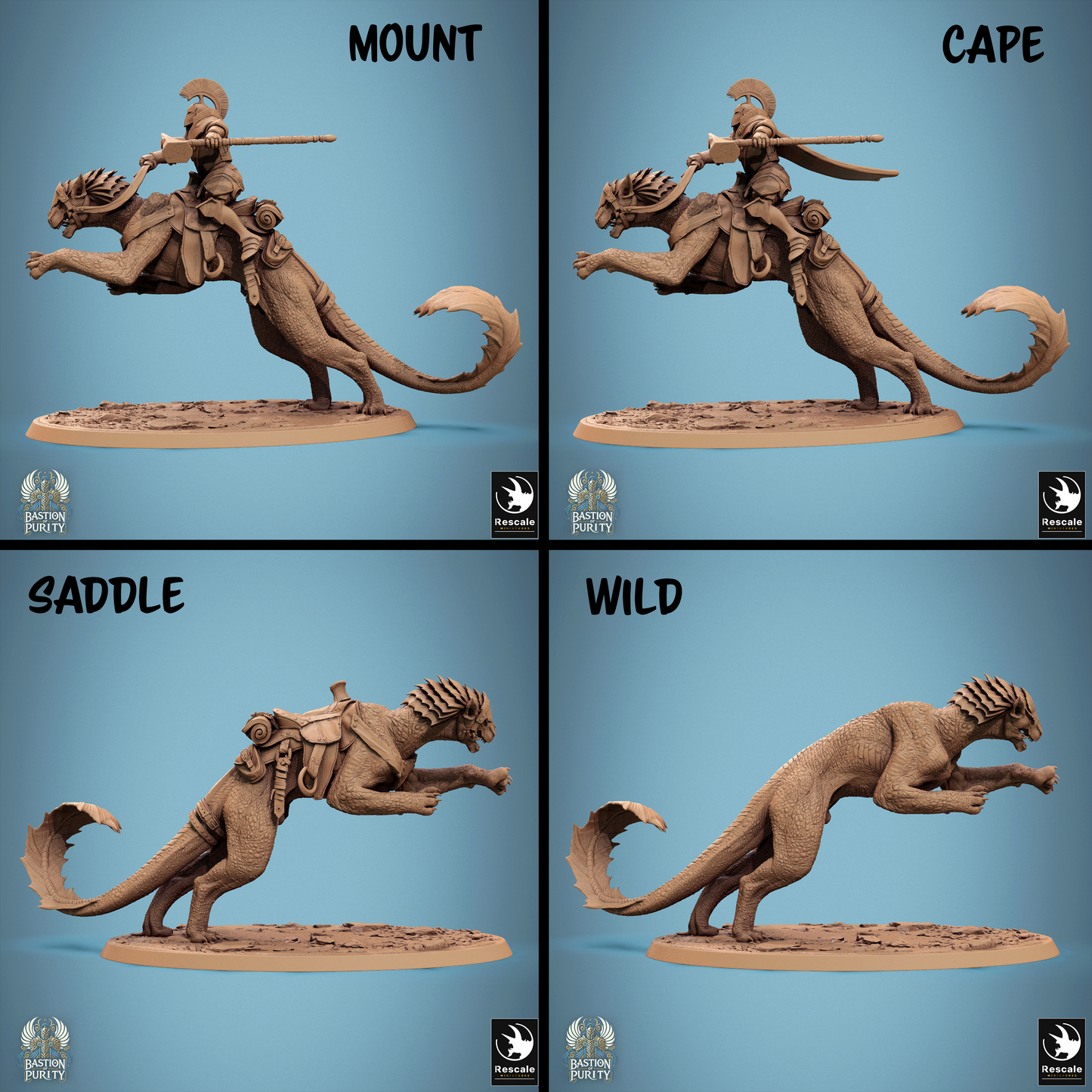 Rescaled Panthera Pack Bastion of Purity Warband miniature from Tattles Told 3D, featuring a dynamic feline character in action.