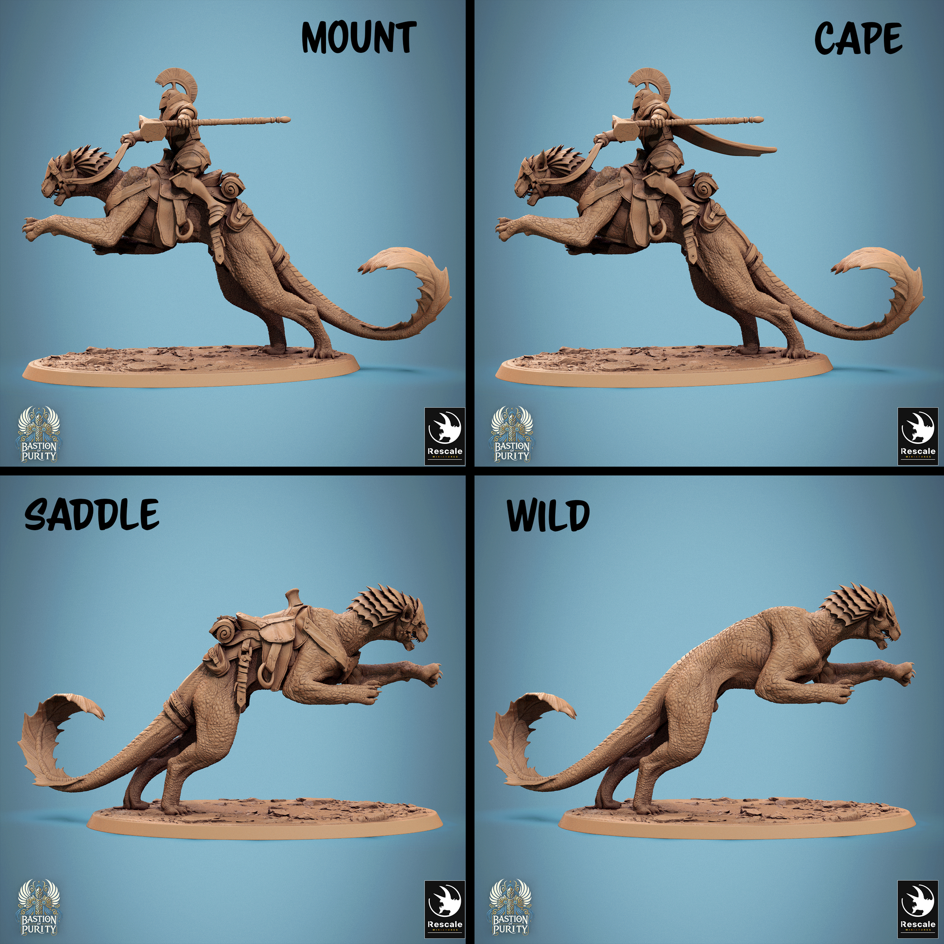 Rescaled Panthera Pack Bastion of Purity Warband miniature from Tattles Told 3D, featuring a dynamic feline character in action.