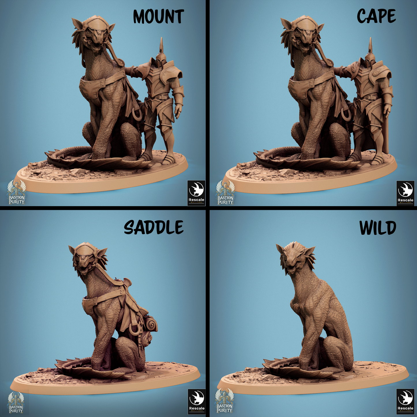 Rescaled Panthera Pack Bastion of Purity Warband D&D TTRPG miniature by Tattles Told 3D, showing a detailed feline warrior in a sitting pose.