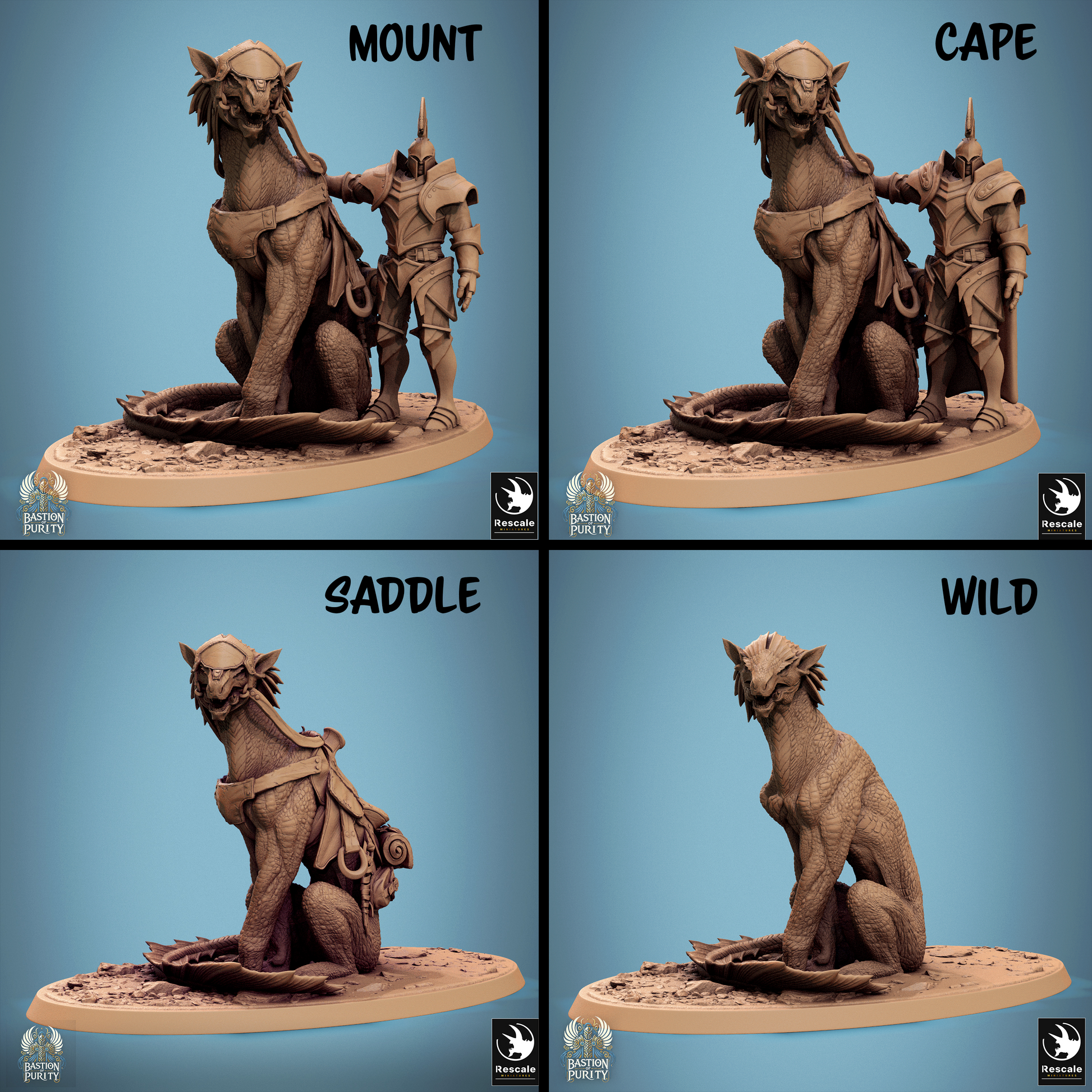 Rescaled Panthera Pack Bastion of Purity Warband D&D TTRPG miniature by Tattles Told 3D, showing a detailed feline warrior in a sitting pose.