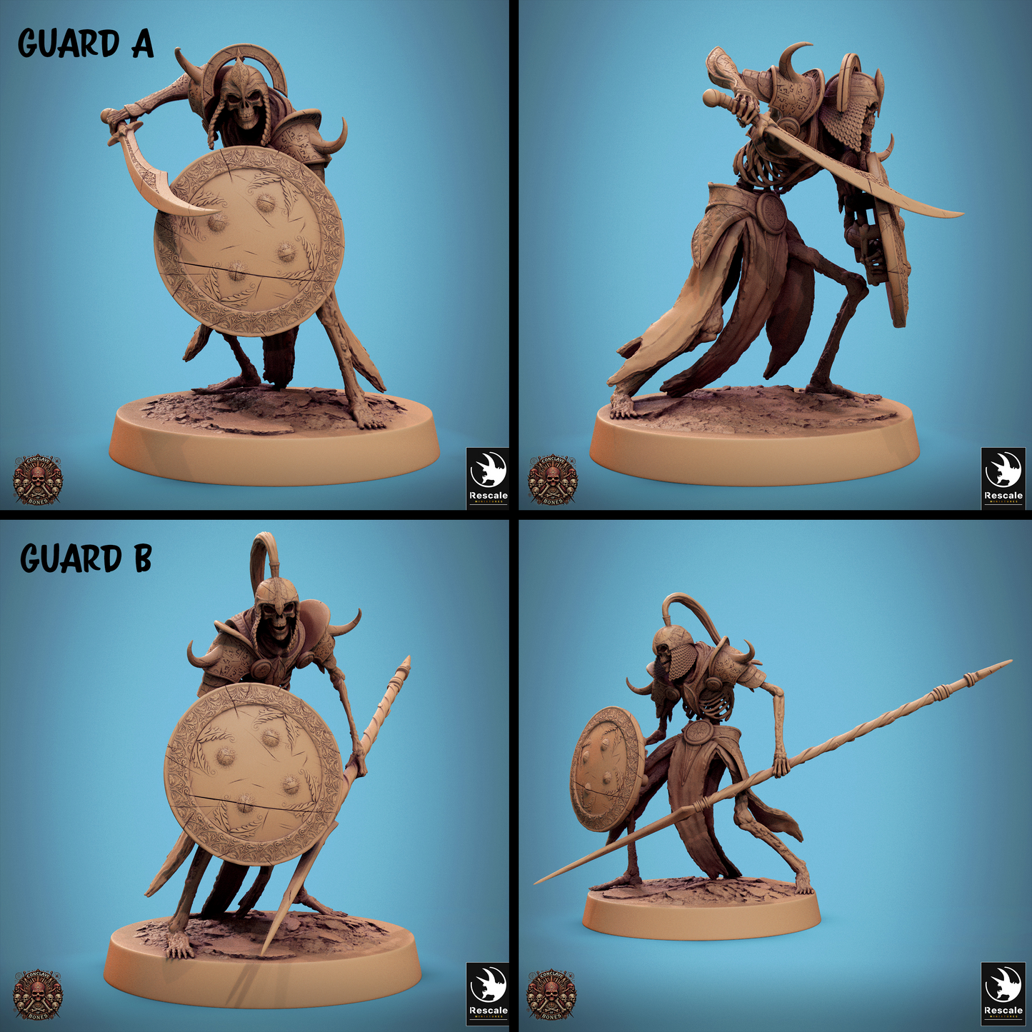 Rescaled D&D miniature of undead Persian Skeletons Conclave of Bones warband by Tattles Told 3D, featuring detailed skeletal figures.
