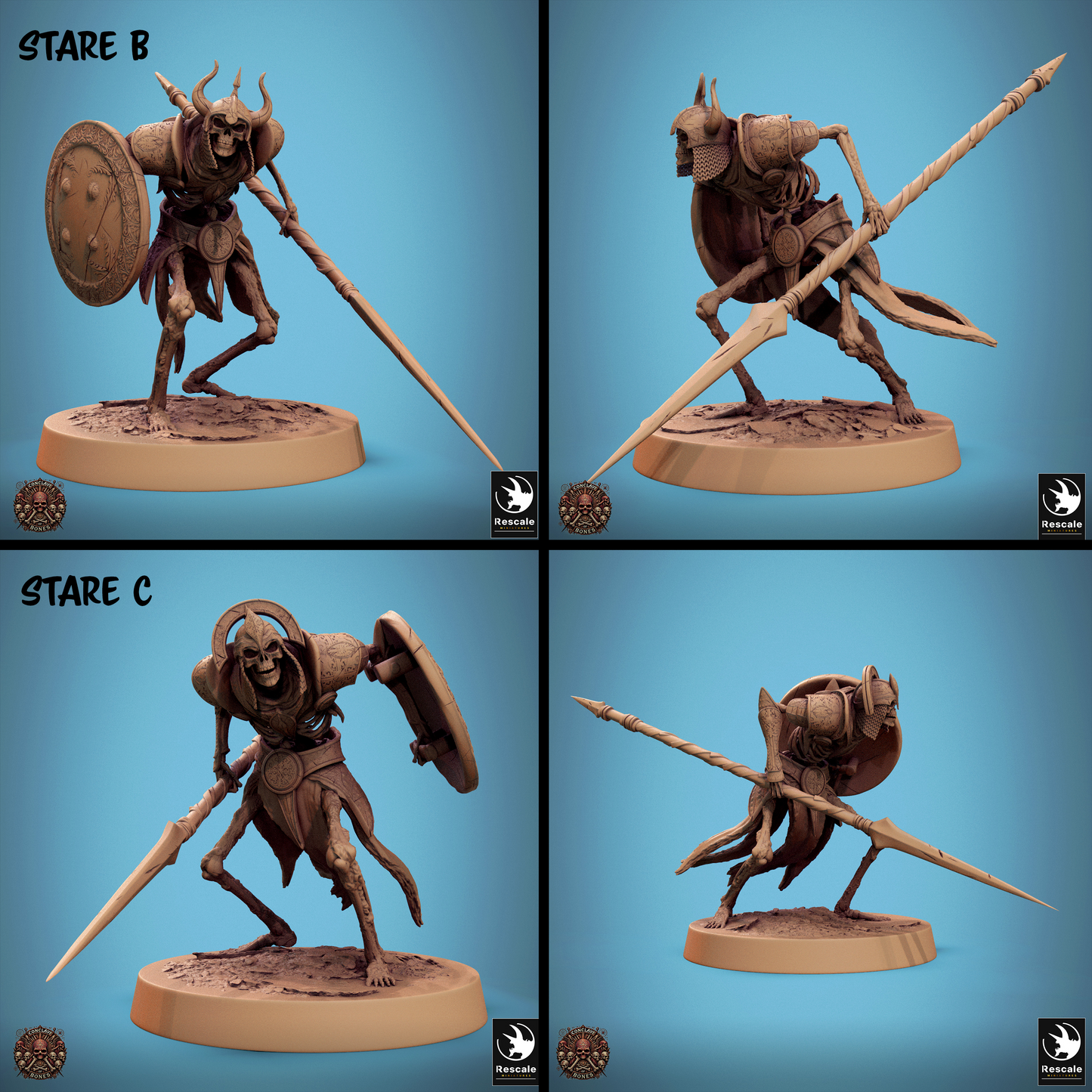 Rescale miniature of Persian Skeletons from Conclave of Bones undead skeleton warband for D&D TTRPG, detailed bone design.