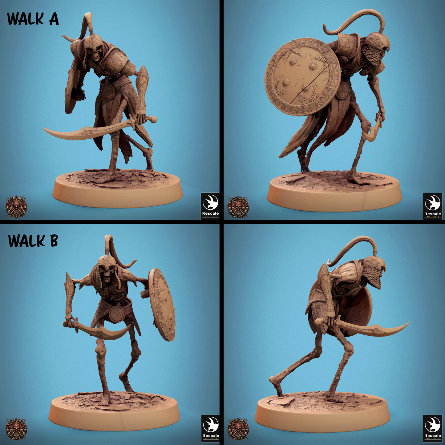 Rescaled D&D miniature of Persian Skeletons, Conclave of Bones undead skeleton warband by Tattles Told 3D, detailed undead skeleton figures.