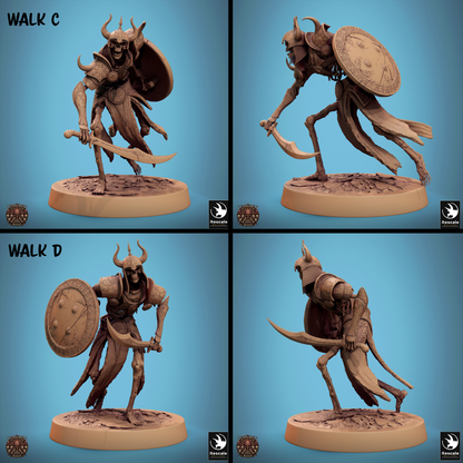 Rescaled D&D miniature of undead skeleton warrior from Tattles Told 3D's Conclave of Bones skeleton warband, detailed Persian Skeleton figure.