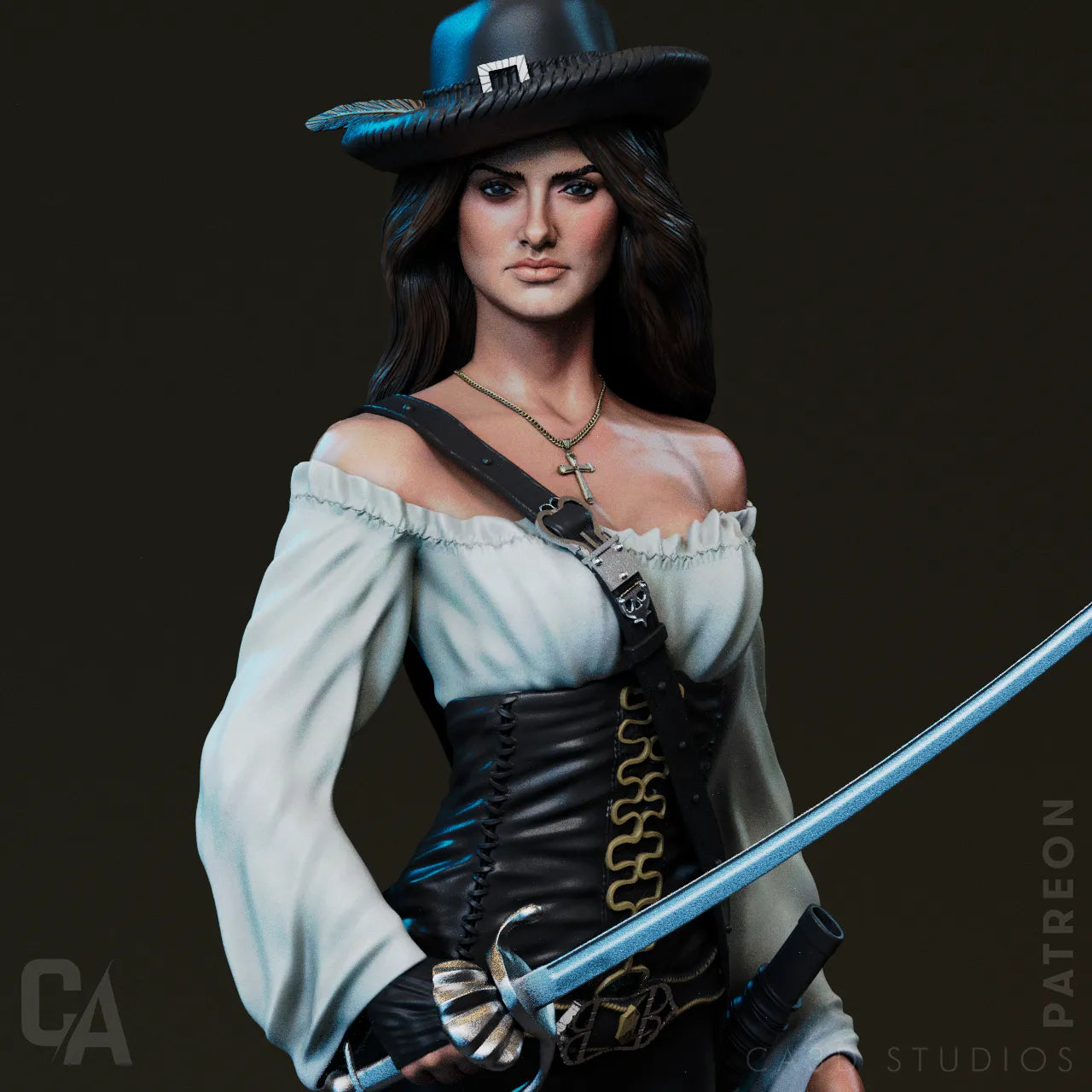 1:12 Pirate Swordswoman | 3D Printed Resin Garage Kit Figure | CA 3D Studios