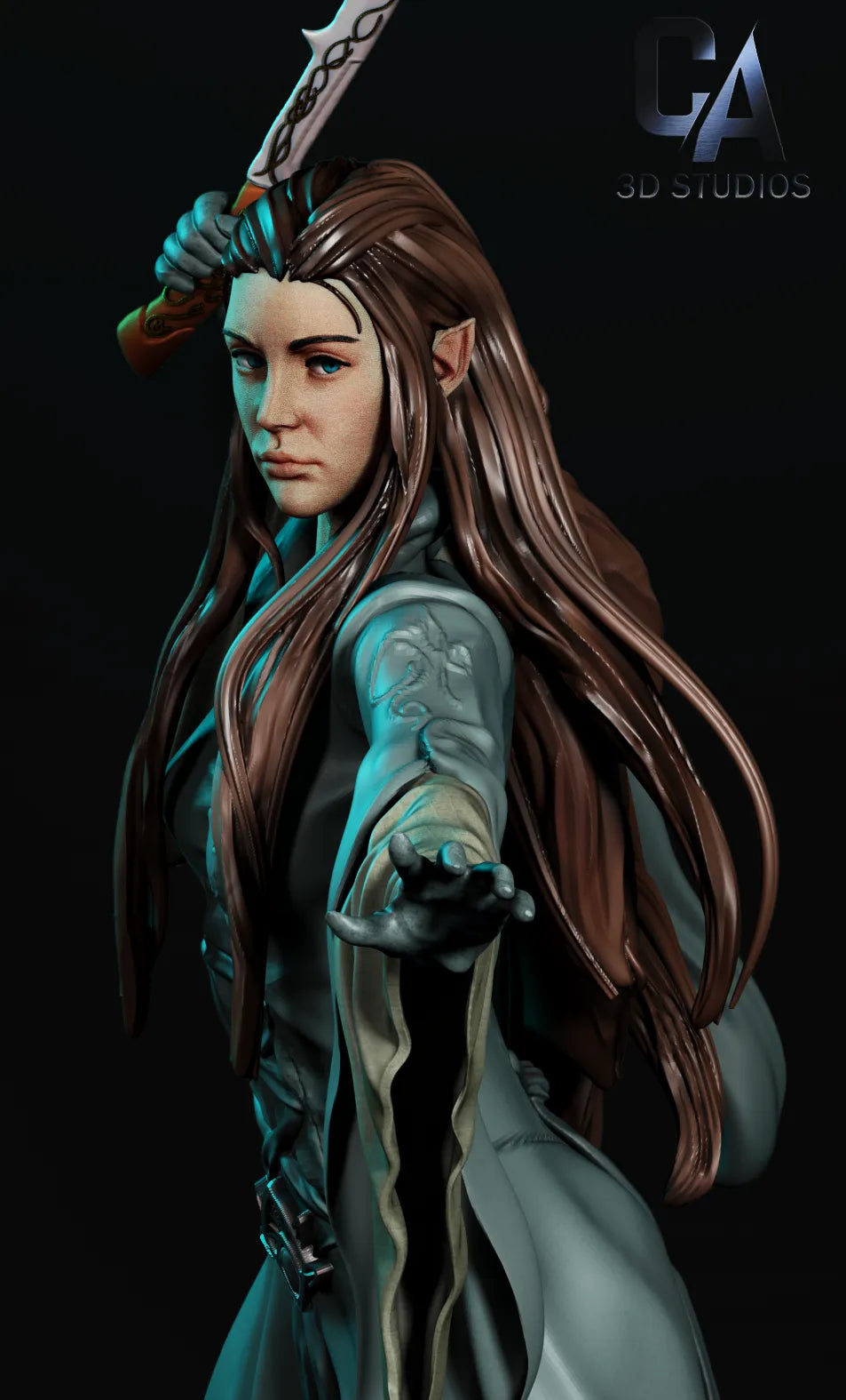 1:12 Elven Swordswoman | 3D Printed Resin Garage Kit Figure | CA 3D Studios