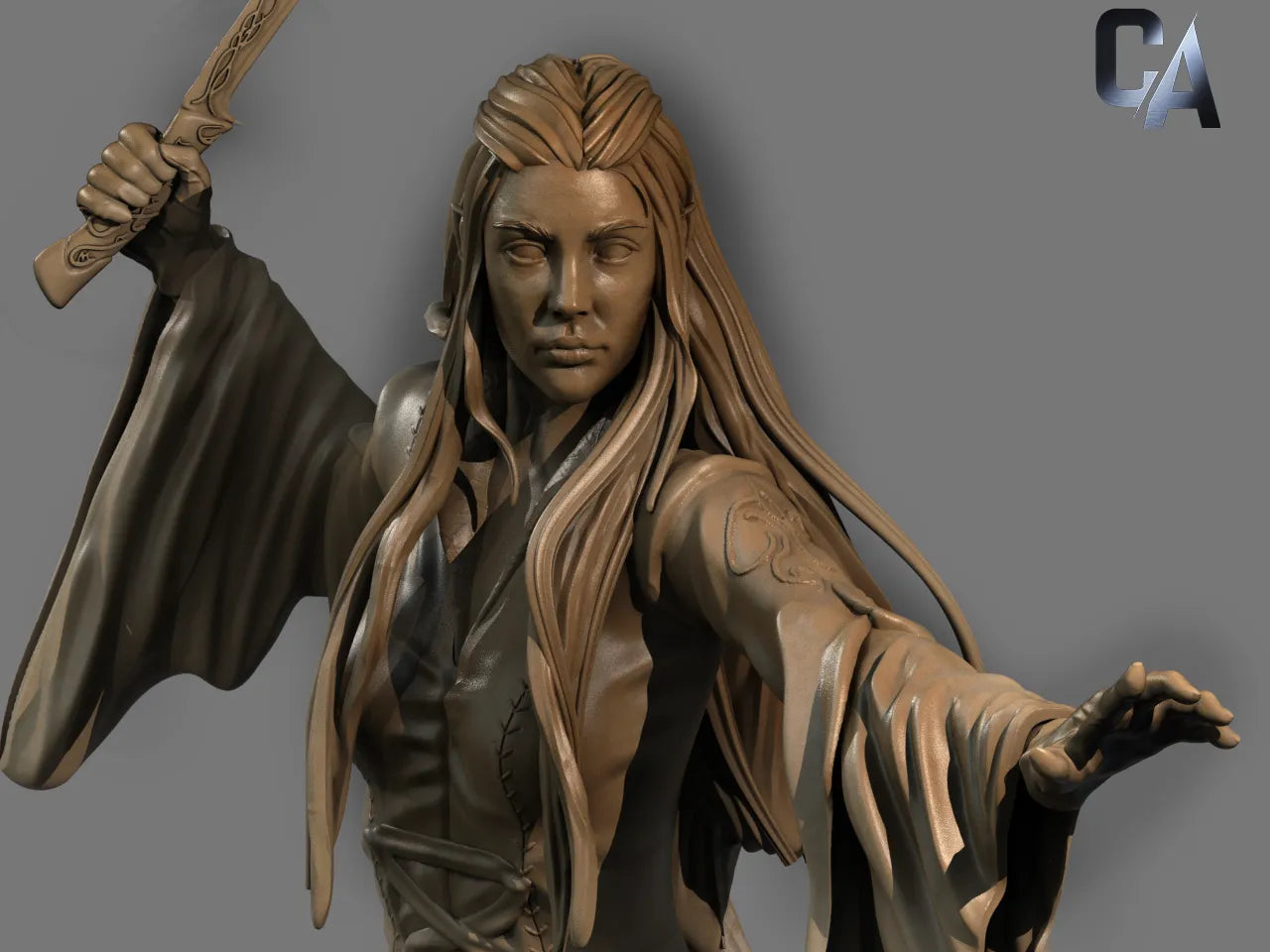1:12 Elven Swordswoman | 3D Printed Resin Garage Kit Figure | CA 3D Studios