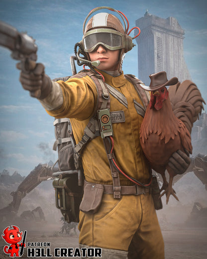 Resin garage kit figure of Wasteland Raider Operative by Tattles Told 3D, featuring detailed post-apocalyptic soldier design.