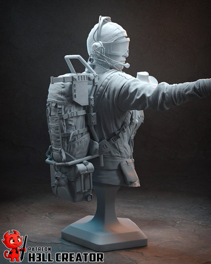 Resin garage kit figure of Wasteland Raider Operative by Tattles Told 3D, featuring detailed post-apocalyptic character design.