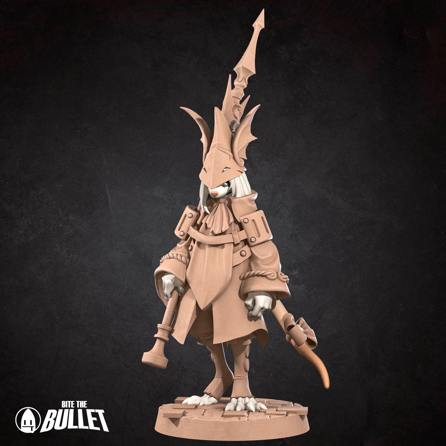 Detailed image of Tattles Told 3D Rat Knight miniature for D&D TTRPG, featuring a rat in knight armor on a detailed base.