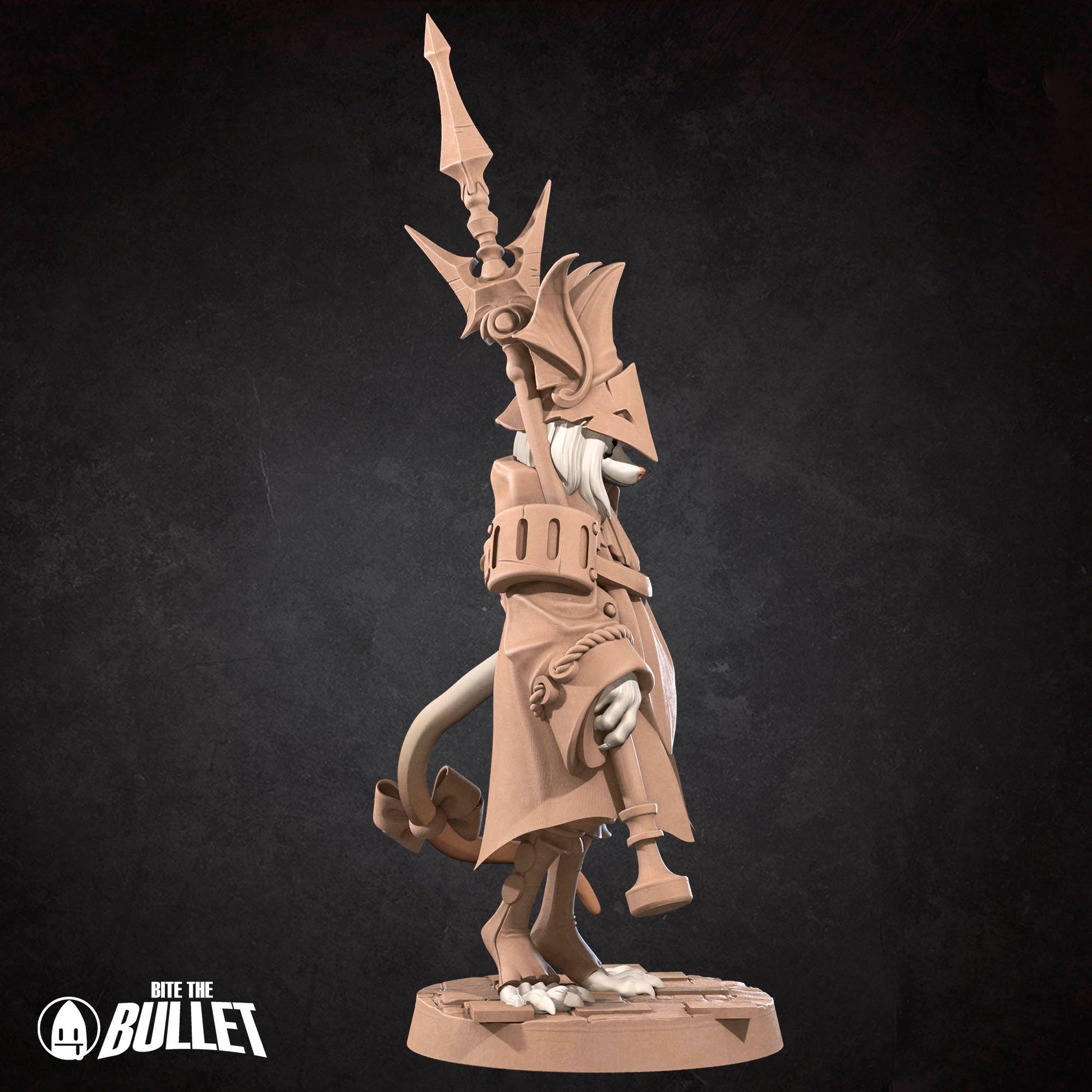 D&D Rat Knight miniature by Tattles Told 3D featuring a detailed rat in knight armor holding a tiny sword and shield.