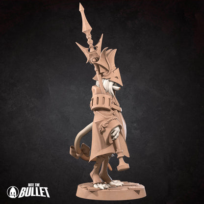 D&D Rat Knight miniature by Tattles Told 3D featuring a detailed rat in knight armor holding a tiny sword and shield.