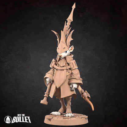 D&D Rat Knight miniature by Tattles Told 3D featuring a detailed rat in knight armor, suitable for tabletop role-playing games.