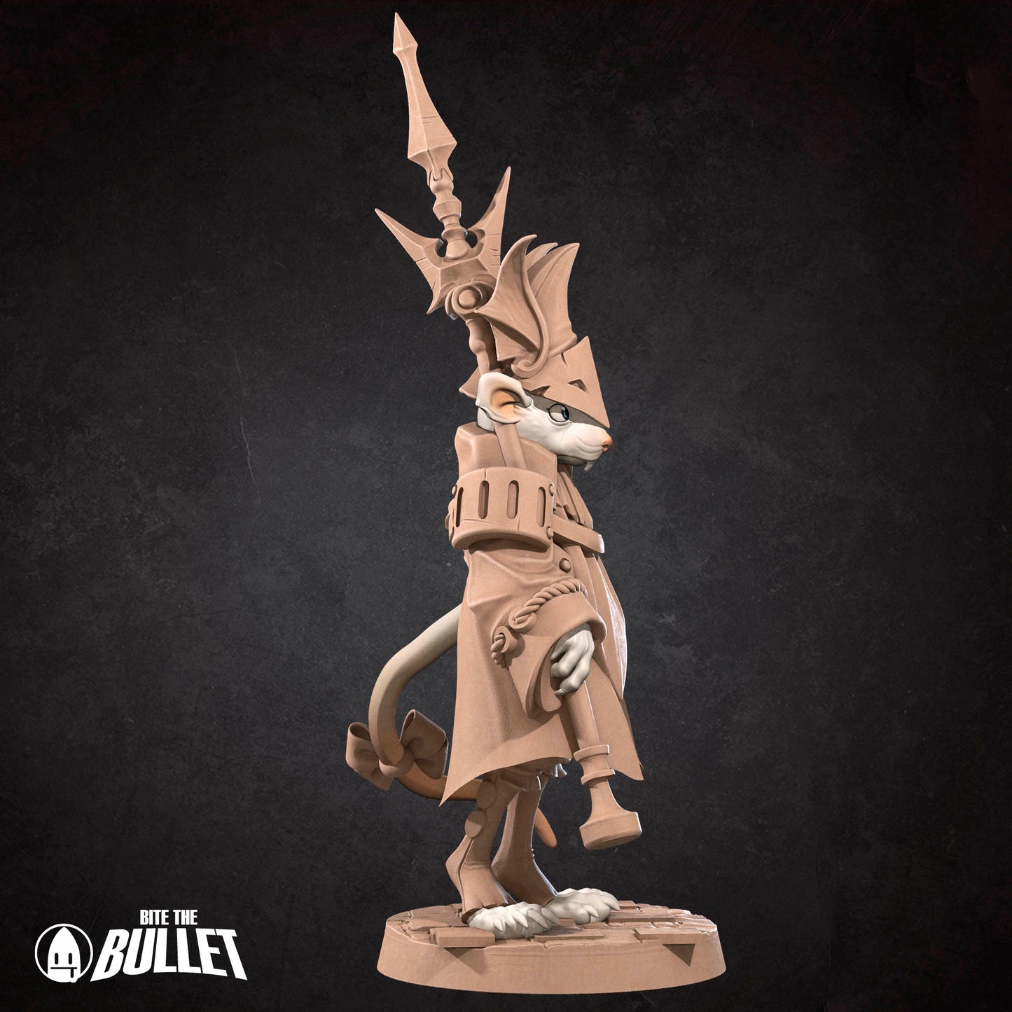 D&D Rat Knight miniature by Tattles Told 3D, detailed rat in knight armor holding a tiny sword, suitable for tabletop RPG gaming.