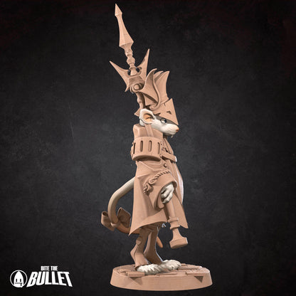 D&D Rat Knight miniature by Tattles Told 3D, detailed rat in knight armor holding a tiny sword, suitable for tabletop RPG gaming.