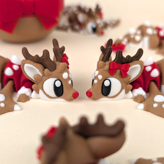 Miniature Flexi Reindeer Dragon with Egg from Tattles Told 3D, featuring detailed reindeer and dragon design with an egg accessory.