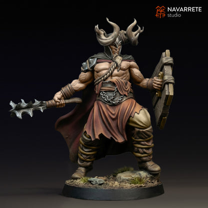 Render of Korvath Reaver of Dorn Khaz tabletop gaming miniature by Tattles Told 3D, featuring detailed armor and weaponry.