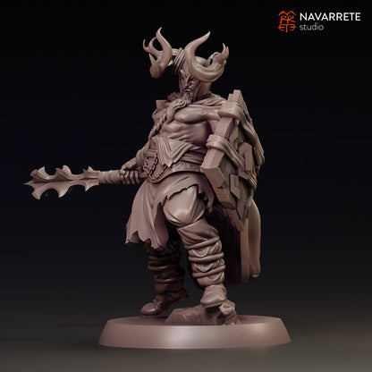 Render of Korvath Reaver of Dorn Khaz tabletop gaming miniature by Tattles Told 3D, featuring detailed armor and weaponry.