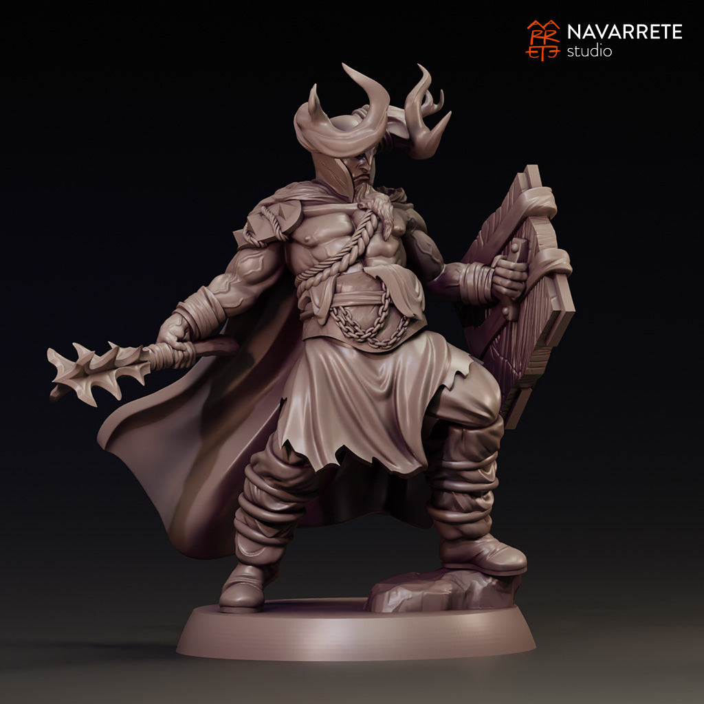 Detailed render of Korvath Reaver of Dorn Khaz tabletop gaming miniature by Tattles Told 3D, showing intricate armor and weapon details.