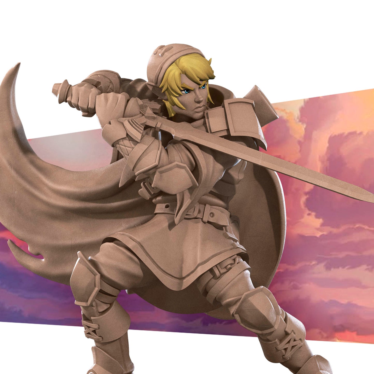 Tattles Told 3D Rinku D&D TTRPG miniature, detailed model of a character with armor and weapon in a dynamic pose.