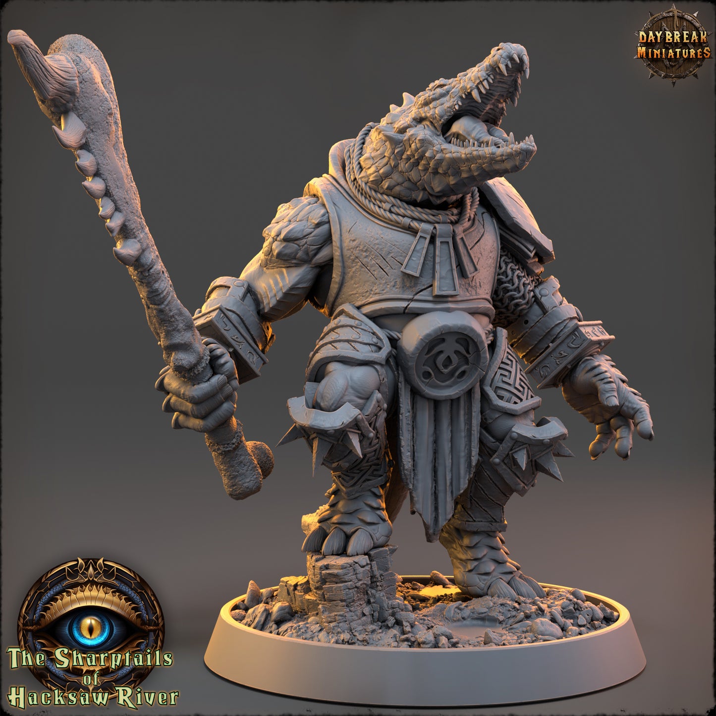 Crocodile Folk - The Sharptails of Hacksaw River | Tabletop or Display Scale | D&D Mini | Daybreak Miniatures