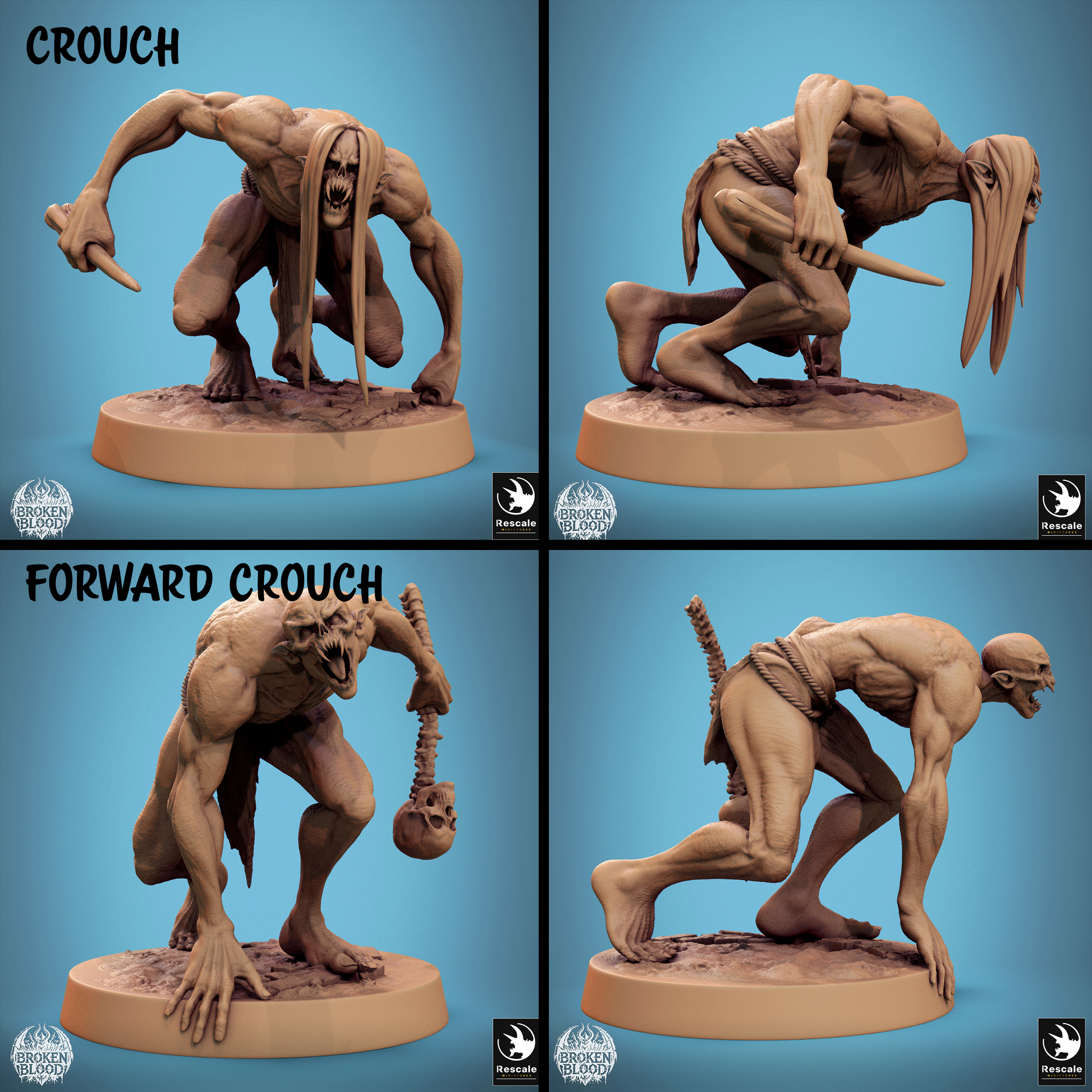 Rescaled Savage Ghoul miniature from Tattles Told 3D, featuring a bloodied undead ghoul warband figure for D&D TTRPG gameplay.