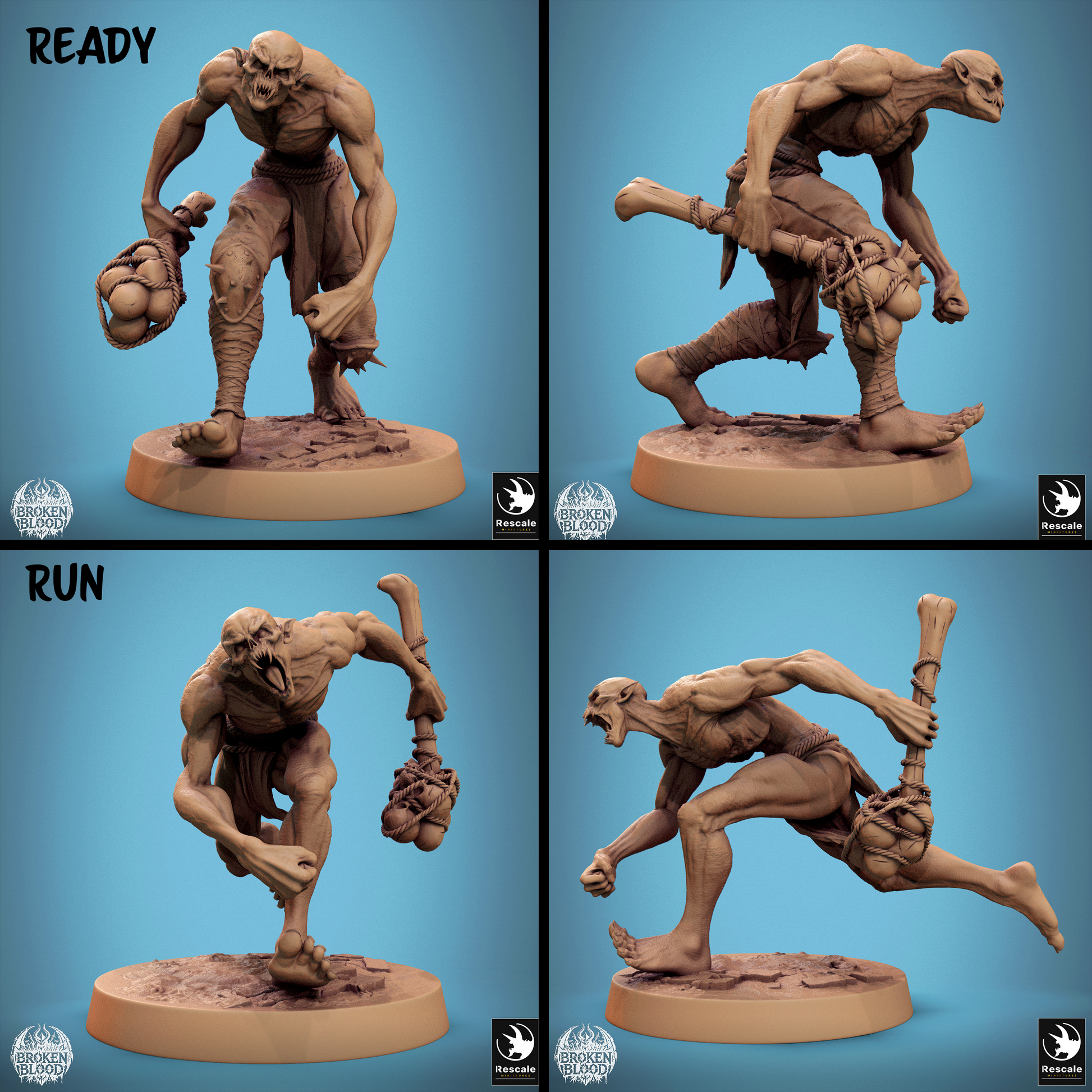 Rescaled Savage Ghoul miniature from Tattles Told 3D, featuring a bloodied undead ghoul warrior for D&D tabletop RPGs.