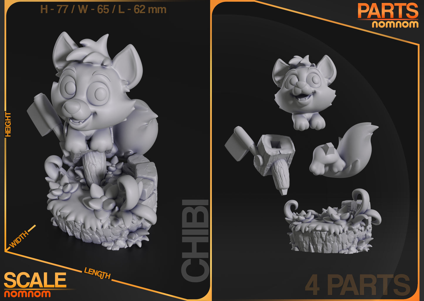 Resin garage kit figure of Chibi Little Fox by Tattles Told 3D, anime-style fan art, detailed sculpt and vibrant colors.