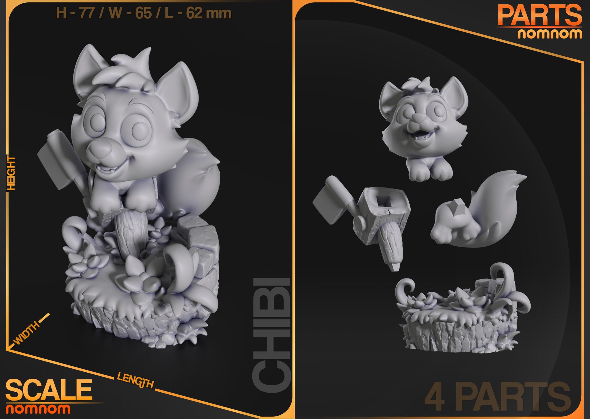 Resin garage kit figure of Chibi Little Fox by Tattles Told 3D, anime-style fan art, detailed sculpt and vibrant colors.