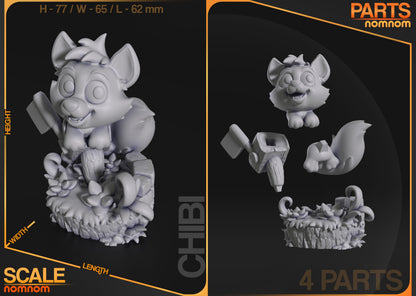 Resin garage kit figure of Chibi Little Fox by Tattles Told 3D, anime-style fan art, detailed sculpt and vibrant colors.