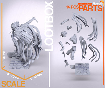Resin garage kit figure of Mist Cloaked Rogue from Tattles Told 3D, featuring detailed anime-inspired design and intricate sculpting.