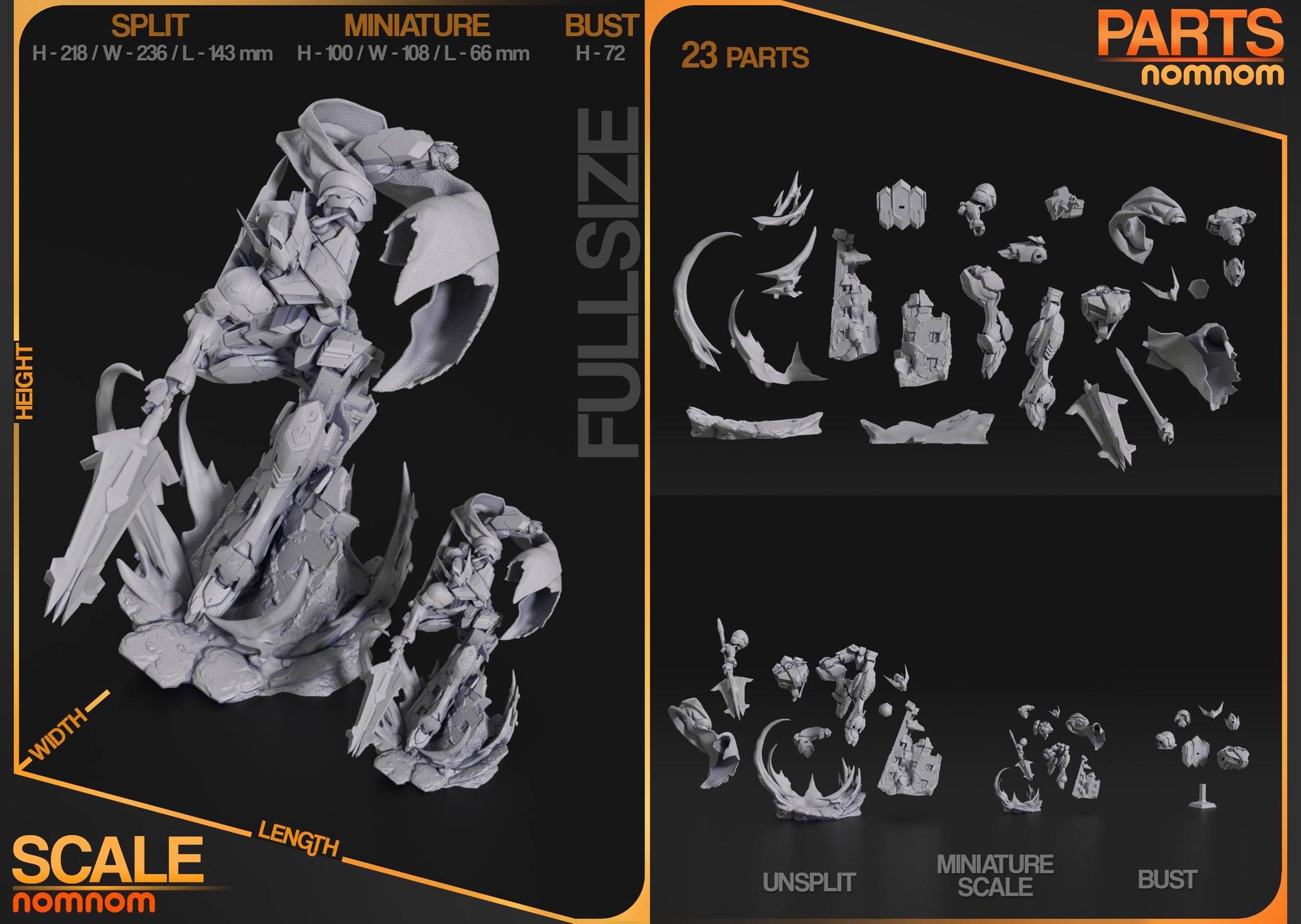 Resin garage kit figure of Savage Iron Warrior by Tattles Told 3D, featuring detailed armor and fierce pose, created by Nomnom Figures.