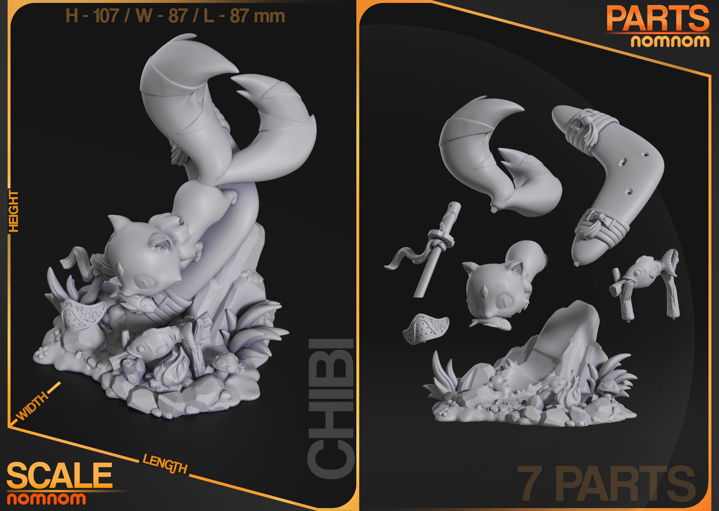 Resin garage kit of a chibi demon kitty cat by Tattles Told 3D, detailed anime-style figure for collectors and fans.