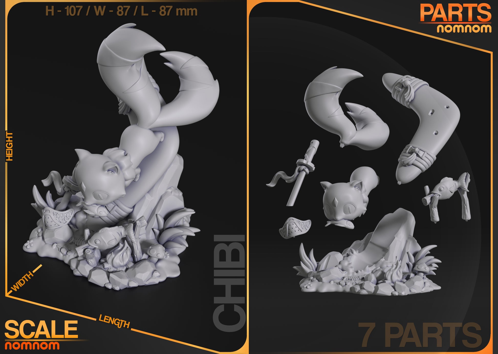 Resin garage kit of a chibi demon kitty cat by Tattles Told 3D, detailed anime-style figure for collectors and fans.