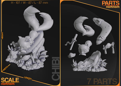 Resin garage kit of a chibi demon kitty cat by Tattles Told 3D, detailed anime-style figure for collectors and fans.