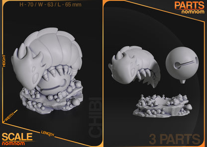 Resin garage kit figure of Chibi Bell Keeper from Nomnom Figures, crafted by Tattles Told 3D, displayed on a neutral background.