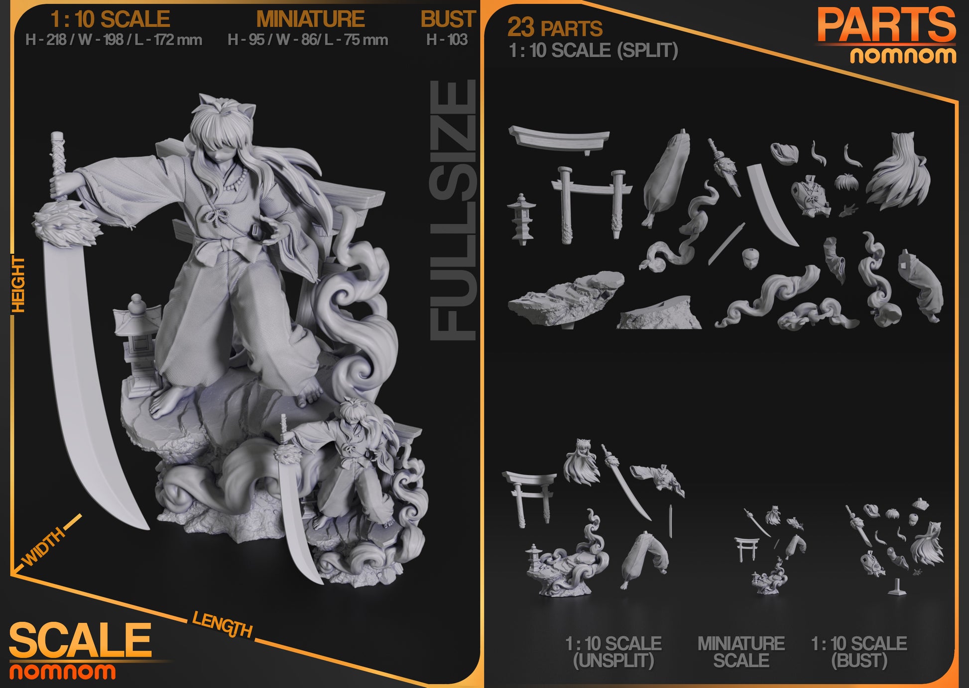 Resin garage kit figure of a half demon dog from Nomnom Figures by Tattles Told 3D, detailed fan art sculpture.