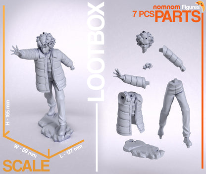 Strange Power resin garage kit figure by Tattles Told 3D, featuring detailed anime-style fan art sculpture on a scale parts background.